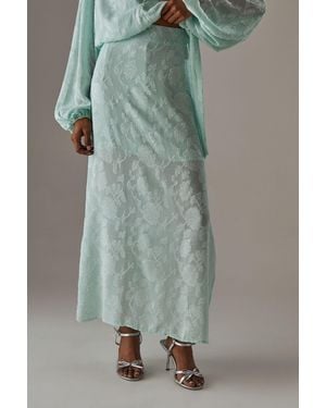 Warehouse Chiffon Jacquard Bias Maxi Skirt - Green