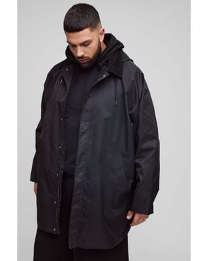BoohooMAN Plus Oversized Cord Collar Hooded Parka Jacket - Blue