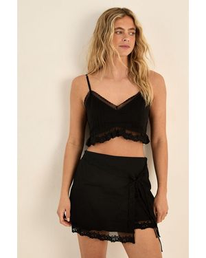 Nasty Gal Cotton Lace Trim Wrap Mini Skirt - Black