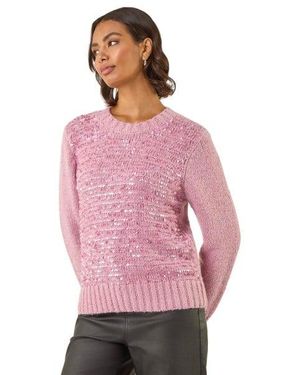 Roman Sequin Crew Neck Knit Jumper - Pink