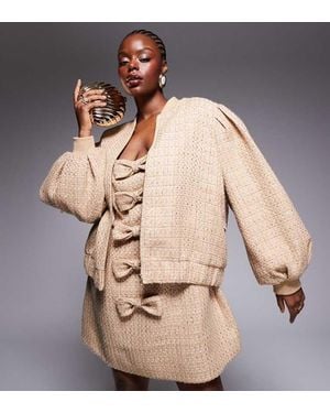 ASOS Curve Embellished Boucle Bomber Jacket - Natural