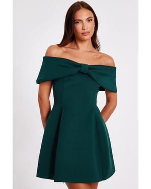Quiz Bottle Bardot Bow Skater Dress - Green