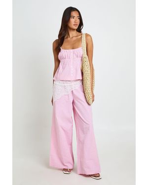 Boohoo Gingham Button Through Cami & Wide Leg Trouser Co-Ord - Pink