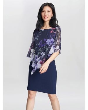 Gina Bacconi Estelle Printed Asymmetric Embellished Dress - Blue