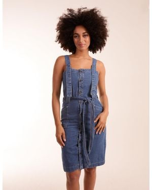 Blue Vanilla Button Front Pocket Denim Midi Dress - Blue