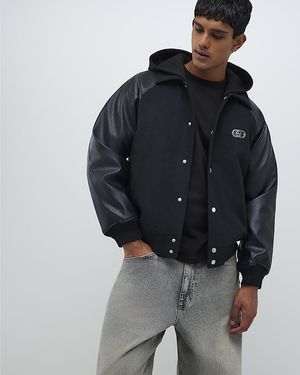 River Island Bomber Jacket Faux Leather Wool - Black