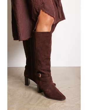 Where's That From Wheres 'Tamsin' Knee High Boots With Wrap Buckle Strap - Brown