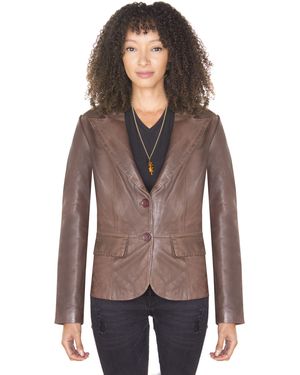 Infinity Leather Blazer Jacket-Seregno - Brown