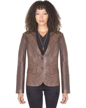 Infinity Leather Blazer Jacket-Seregno - Brown