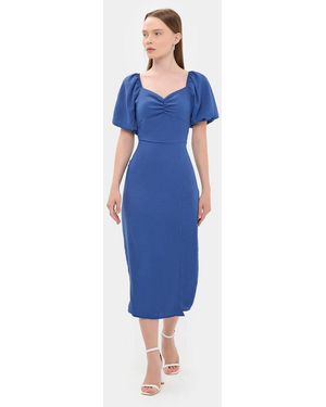 Hiccup Sweetheart Neck Midi Dress With A Side Slit - Blue