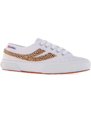Superga Ladies Cheetah Print Cowhide Leather Trainers - White