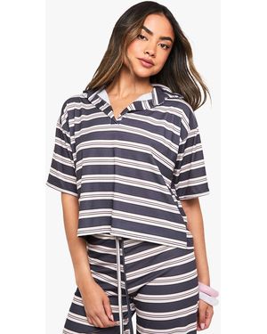 Boohoo Stripe Collared Top - Blue