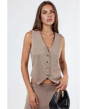 Busem Effen V-Hals Geknoopte Vest - Bruin