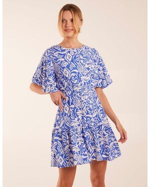Blue Vanilla Crew Neck Aztec Tiered Mini Dress - Blue