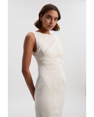 Karen Millen Soft Tailored Asymmetric Sleeve Midi Dress - White