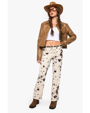 Boohoo Faux Suede Cow Print Flare Trousers - Brown