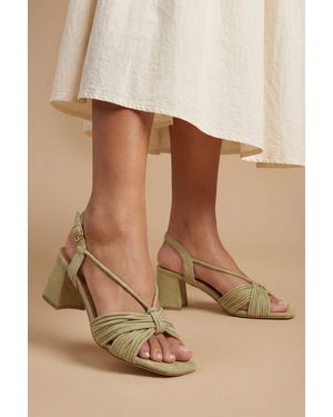 Oasis Heidi Faux Suede Flared Block Heel Strappy Sandals - Natural