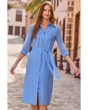 Sosandar Cornflower Textured Belted Shirt Dress - Blue