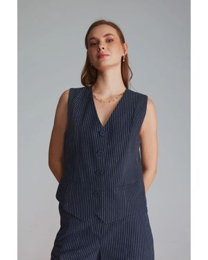 GUSTO Striped Linen Waistcoat - Blue