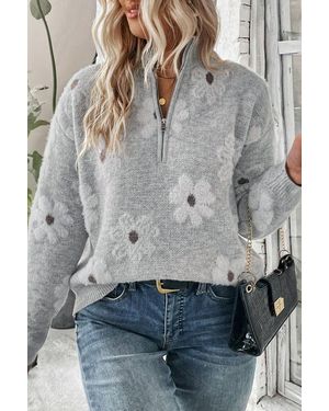 Azura Exchange Fuzzy Daisy Halfzip Pullover - Grey