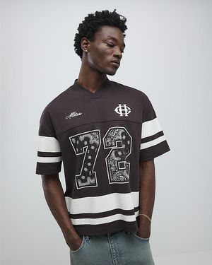 River Island T-Shirt V-Neck Bandana Sports Cotton - Grey