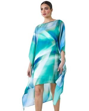 Ariella Abstract Print Chiffon Draped Tunic Dress - Blue