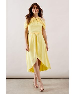 Wallis Occasion Chiffon Cold Shoulder Midi Dress - Yellow