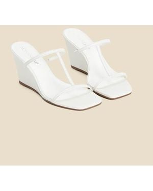 Sosandar Leather Square Toe Strappy Wedged Mules - White