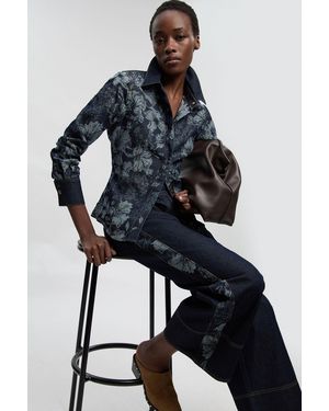Karen Millen Denim & Jacquard Contrast Wide Leg Jean - Black