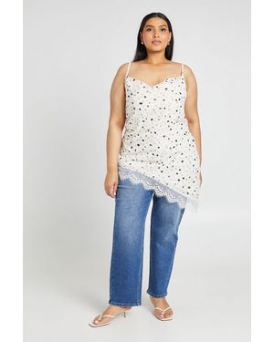 Boohoo Plus Polka Dot Lace Asymmetric Top - Blue