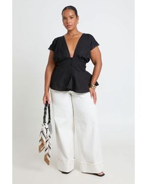 Boohoo Plus Woven Lace Trim Detail Smock Top - White