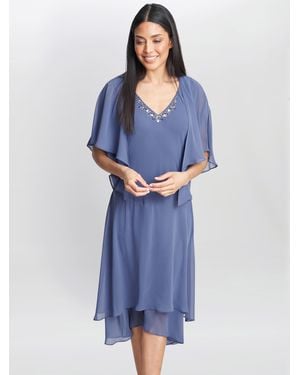 Gina Bacconi Cheryl Tiered Midi Chiffon Dress With Jacket - Blue