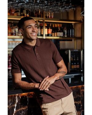 Brave Soul Jacquard Polo Shirt - Brown