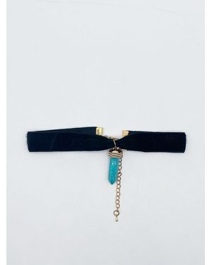 SVNX Faux Velvet Choker With Stone Charm - Blue