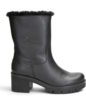 Panama Jack Leather Waterproof Warm Heeled Boots - Black
