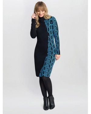 Gina Bacconi Ann Geometric Knit Poloneck Dress - Blue