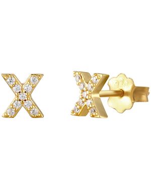 The Jewellery Stockroom 18Ct Plated Sterling Cubic Zirconia Initial Stud Earrings - Metallic
