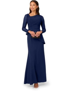 Adrianna Papell Knit Crepe Combo Mesh Gown - Blue