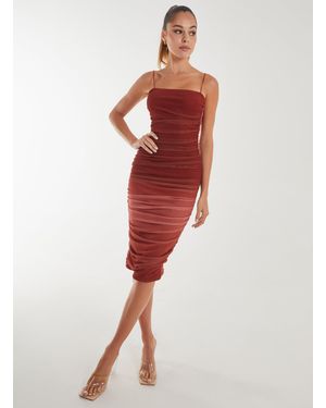 Pink Vanilla Mesh Ombre Midi Strappy Dress - Red