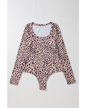 Azura Exchange Leopard Print Long Sleeve Bodysuit - White