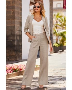 Sosandar Natural Linen Wide Leg Trousers