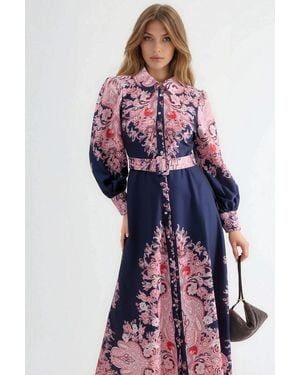 Msn-Collection Belted Maxi Dress With Paisley Print - Red