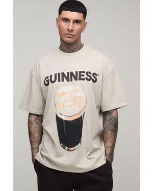 BoohooMAN Tall Oversized Guiness Pint License Print T-Shirt - Natural