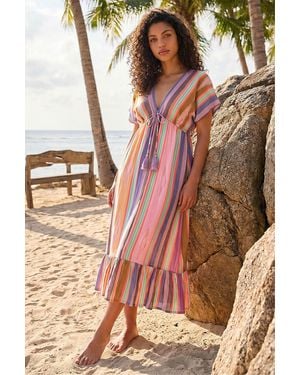 Roman Petite Stripe Boho Maxi Dress - Brown