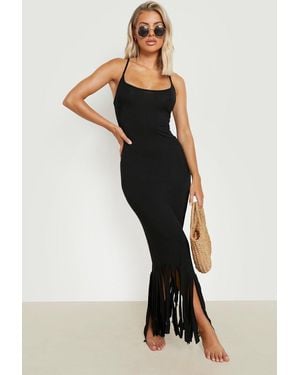 Boohoo Strappy Tassel Maxi Beach Dress - Black