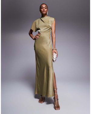ASOS Satin Drape Asymmetric Cutout Midi Dress - Green