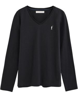 POLO CLUB Long-Sleeve V-Neck T-Shirt With Rigby Go Embroidery Cotton - Black