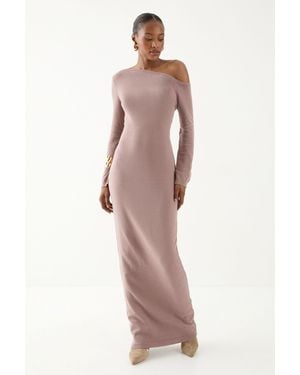 MissPap Knitted Asymmetric Neckline Midaxi Dress - Pink
