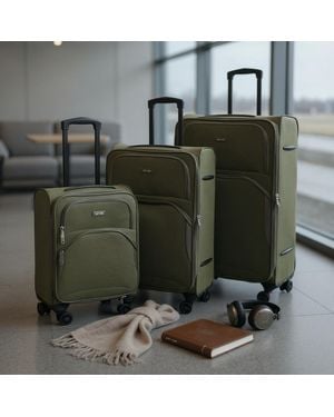 Infinity Leather Expandable Soft Khaki 8 Wheel Lightweight Suitcase Luggage Travel Bags Set Of 3 Nylon - Green
