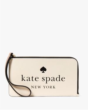 Kate Spade Lucy Colourblock Embossed Logo Medium L-Zip Wristlet - Natural